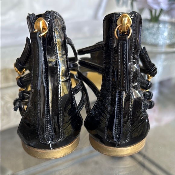 Giuseppe Zanotti Black Patent Leather Ankle Strap Flat Sandals Size 39.5 - Picture 5 of 10